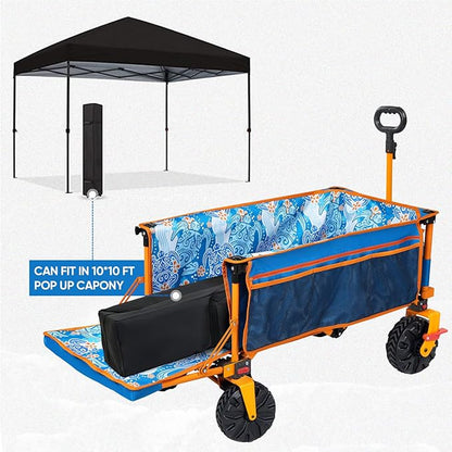 Old Bahama Bay 550lbs Extra Long 49" L Beach Wagon with Big Wheels with Brake for Sand, Collapsible Utility Beach Cart Heavy Duty Folding Wagon,Ideal for Outdoor Sand Camping Garden Pet