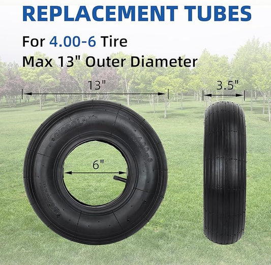 4.00-6 Replacement Tire and Inner Tube Set, 2 Pack, 13" Heavy Duty Tire and Wheel, TR-13 Straight Valve Stem, for wheelbarrow Trolley Dolly Garden Wagon Wheel Replacement