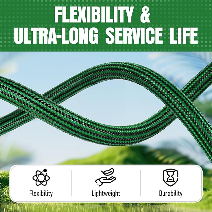 NON-EXPANDABLE Garden Hose 20 ft, Heavy Duty Flexible Water Hose, Kink Resistant Lightweight Hybrid Hose with Durable Fabric Skin, Leakproof Hose Male to Female Fittings