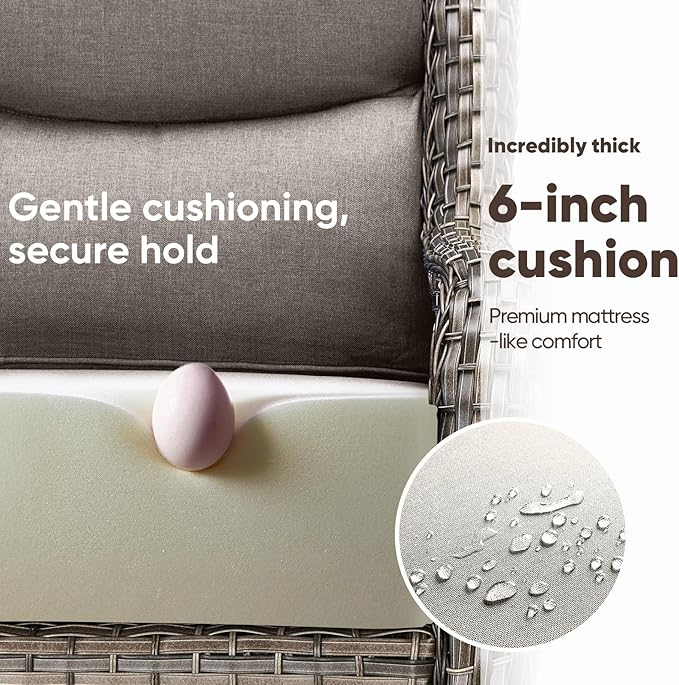 Swivel Patio Chairs sofa Set of 4 with 6" Thick Cushion - Wicker Outdoor Swivel Rocker Patio Chair ,Sofa/Glass coffee table, High Back Comfortable Outdoor Glider Chairs - Grey Wicker | Grey Cushions