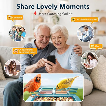 PeckCam® Bird Feeder with Camera Solar Powered, AI Identify & Auto Capture, 2K HD Live Video Smart Bird Feeder Camera Instant Notifications in Backyard, Gift for Bird Lovers