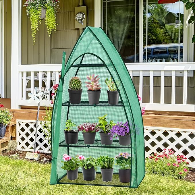 EAGLE PEAK 4-Tier Mini Greenhouse Portable Green House with Shelves & Weather-Resistant PE Cover, Small Greenhouse for Seedlings & Gardening Gifts, 35x18x63 in, Clear/Green