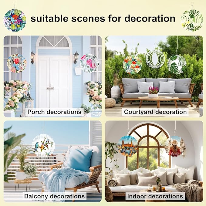12 Pack Sublimation Wind Spinner 8 Inches Blanks 3D DIY Wind Sculptures Stainless Aluminum Hanging Ornaments Wind Powered Kinetic Trim Decor for Yards Gardens Windows Porch