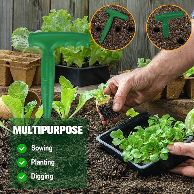 Seed Planter Tool, 6.9" Dibber Garden Tool, Plastic Seed Dibbler for Planting, Bulb Digger Garden Planter with Handle for Sowing Seeds, Planting, Bulbs, Digging (Green)