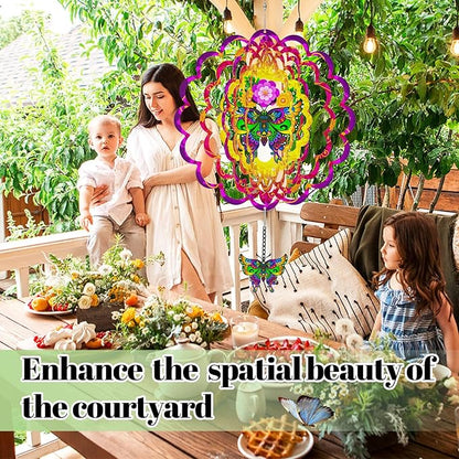 Hanging Butterfly Wind Spinners, Metal Kinetic Wind Spinner 3D Stainless Steel Laser Cut Wind Sculptures for Window Indoor Garden Decor Yard Art (Red)