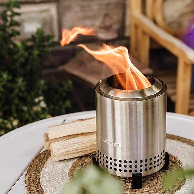 Solo Stove Mesa, 5.1 Inch Tabletop Fire Pit with Stand - Smokeless, Stainless Steel Fire Pit for Camping, Outdoor & Patio- Wood Burning or Pellet Fueled Portable Bonfire, 1.4lbs, Ash
