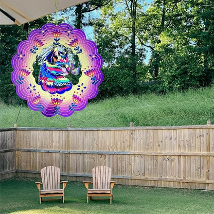 Metal Wind Spinners Outdoor Hanging Wind Spinner for Yard and Garden Decor for Outside-12In 3D Stainless Cat Steel Wind Chime Gifts for Women Mom