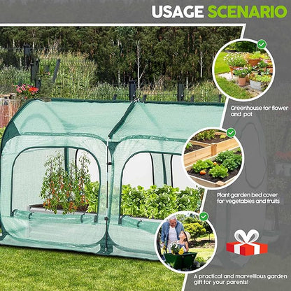 Pop up Greenhouse Tent Cover Tunnel Plant House,Large Gardening Flower Sunshine Room with Mesh Windows,Backyard PE Cover for Cold Frost Protector with Stakes and Rope Guys (Medium Size)