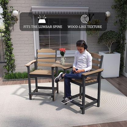 OTSUN Tall Adirondack Chairs Set of 2 with Connecting Tray, 24 inches HDPE Bar Height Outdoor Chairs, All Weather Resistant for Balcony, Porch, Kitchen (2 PCS, Black&Brown)