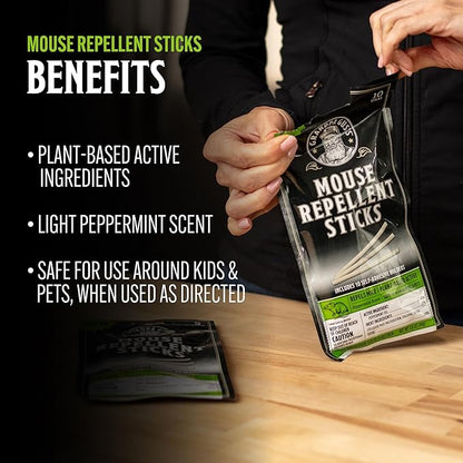 Grandpa Gus's Natural Mouse Repellent Stick, Patented Delivery of Concentrate Peppermint Scent, Plant-Based, Humane Rodent Repellent for Home, Campers & RVs, Pack of 10