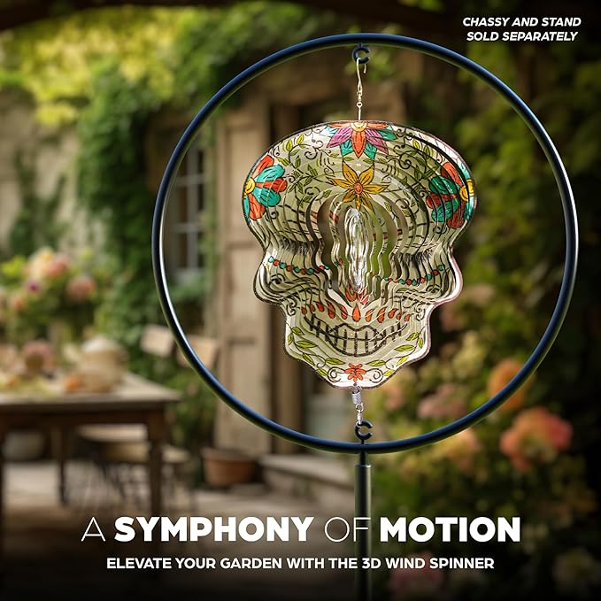Skylar Day of The Dead Skull 12-inch Wind Spinner, Multi Color Stainless Steel Hanging Ornament Wind Spinners Outdoor Clearance, 3D Visual Effects, Garden Art Décor, Metal Indoor Outdoor Crafts