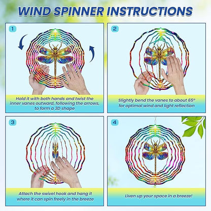 FLAGWIX Christmas Dragonfly Gifts for Women - 3D Stainless Steel Metal Wind Spinners 12 in - Dragonfly Wind Spinners Outdoor, Yard Garden Decor for Outside, Christmas Garden Gifts for Mom Grandma