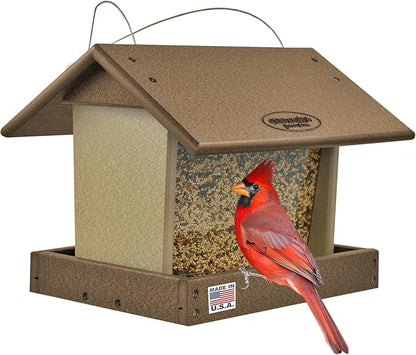 DutchCrafters Poly Hanging Hopper Bird Feeder, Large Hanging Bird Feeder for Outside, Outdoors - Amish American Made (Tudor Brown & Weatherwood)