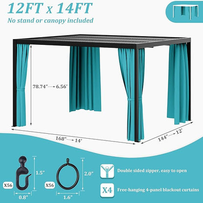 Gazebo Universal Replacement Privacy Curtain,12'×14' Gazebo Outdoor Waterproof Curtains, 4-Panels Sidewall Curtains with Double Zipper for Patio Canopy, Garden and Backyard (Curtain Only)