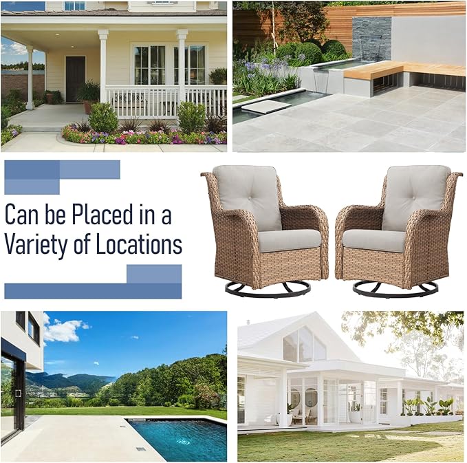 Swivel Rocker Patio Chairs：2 Pieces Patio Swivel Rocker Chairs with Wicker Armrests Patio Swivel Rocking Chair Outdoor Swivel Rocker Patio Chair