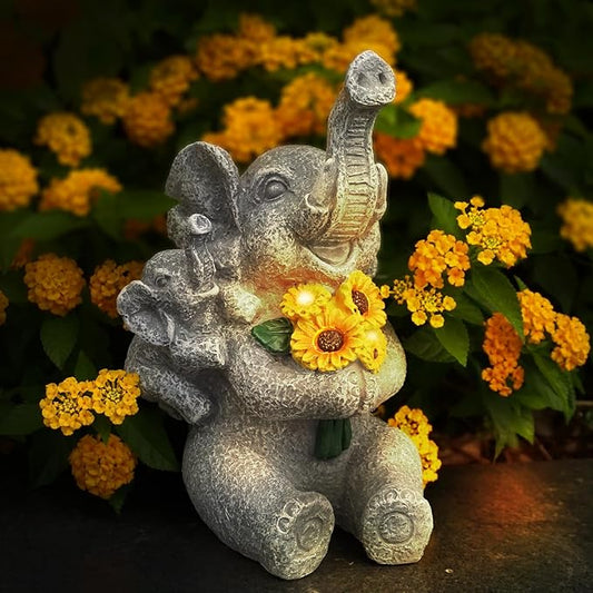 Elephant Gifts for Women, Solor Garden Statue, Elephant and Sunflower Figurine with Lights, Outdoor Decorations for Yard Backyard Patio Porch, Gifts for Mom Daughter Grandma Friend Gardener