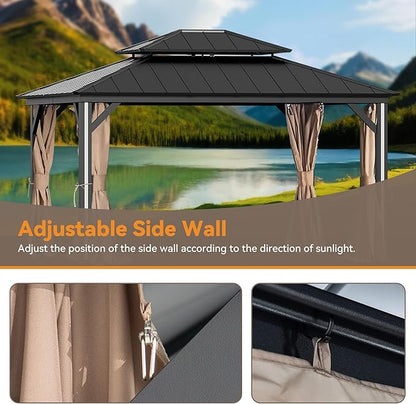 Gazebo Curtain Replacement Universal 4-Panel Sidewalls 12' x 14', Outdoor Gazebo Privacy Curtains with Zipper, Replacement for Outdoor, Patio Canopy, Garden and Backyard (Curtain Only)