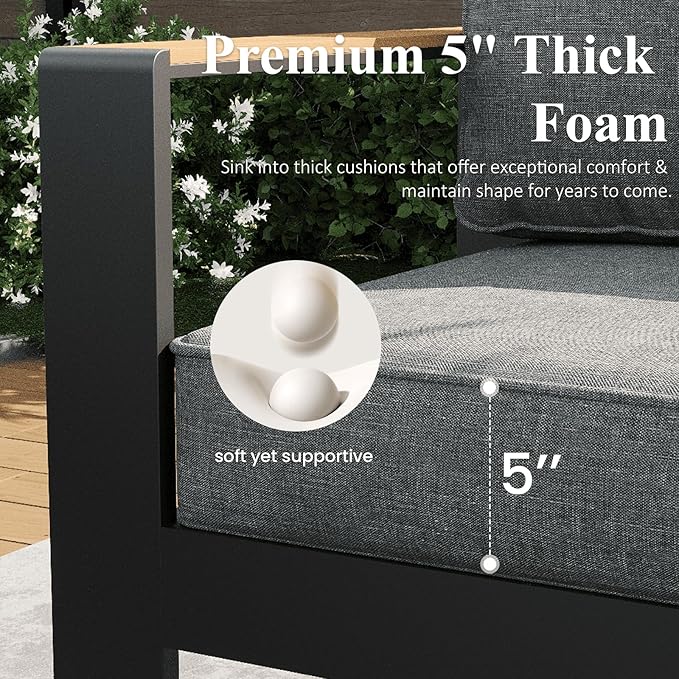 LayinSun 7 Piece Aluminum Outdoor Furniture Set with Coffee Table, Outside Patio Deep Seating Conversation Set with Upgraded Washable Thick Cushion
