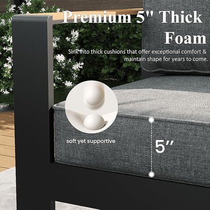 LayinSun 4 Piece Aluminum Outdoor Furniture Set with Coffee Table, Outside Patio Deep Seating Conversation Set with Upgraded Washable Thick Cushion