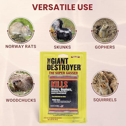 Giant Destroyer Smoke Bomb Gasser – Rodent & for Gophers, Moles, Groundhogs & Rats – 2 Pack (8 Tubes) + Jecudi Towel
