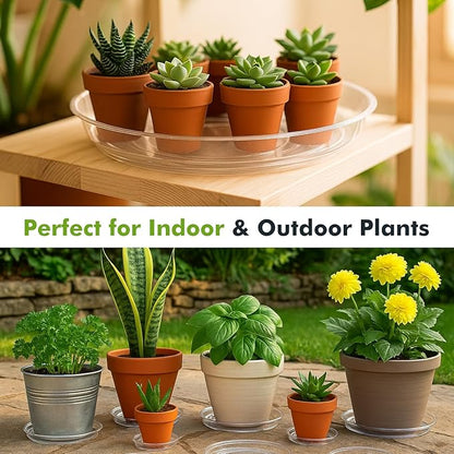 20 Packs 12" Large Clear Plant Saucers for Indoor Outdoor Use Heavy Duty Plastic Plant Trays for Planter Bulk Flower Pot Drip Trays to Catch Water, 4 to 20 Inch, Round Transparent