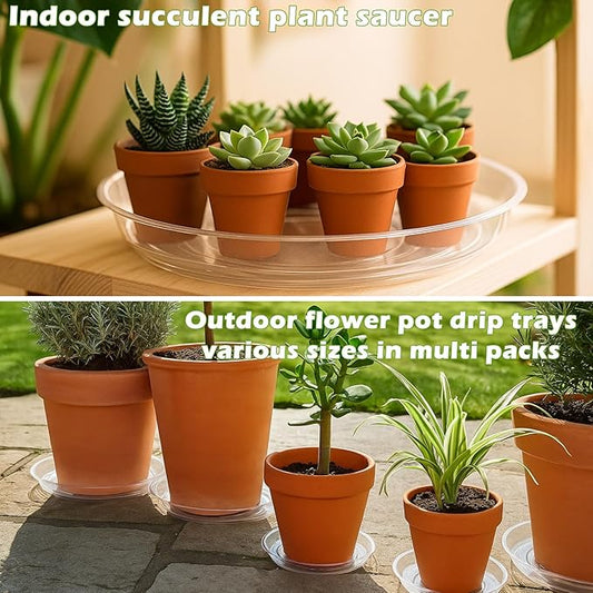 20 Packs 6 Inches Small Clear Plant Saucers for Indoor Outdoor Use Heavy Duty Plastic Plant Trays for Planter Bulk Flower Pot Drip Trays to Catch Water, 4 to 20 Inch