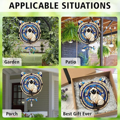 Siamese Cat Wind Spinner, Siamese Cat Wind Spinner Hanging for Yard and Garden