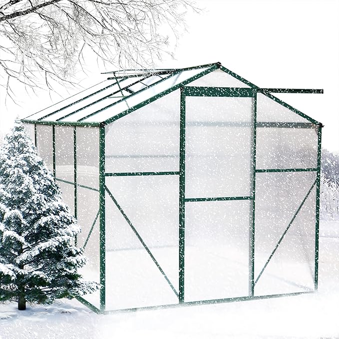 6x8 FT Greenhouses for Outdoor,Heavy Duty Polycarbonate Greenhouse, Walk-in Garden Green House with Base and Ventilation Window for Outside, Backyard,Green