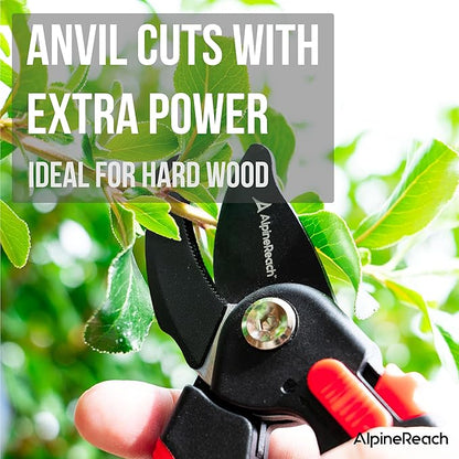 AlpineReach Anvil Pruning Shears for Gardening, Sharp Ergonomic Pruners, Heavy Duty High Carbon Steel Blade Plant Cutting Clippers, Adjustable Soft Handle for Small & Large Hands, Secateurs, Gift
