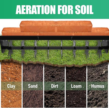 34 Inch Tow Behind Aerator, Steel Heavy Duty Rolling Lawn Aerator, Manual Tow Behind Spike Aerator with Rotary Spike for Lawn,Yard and Garden
