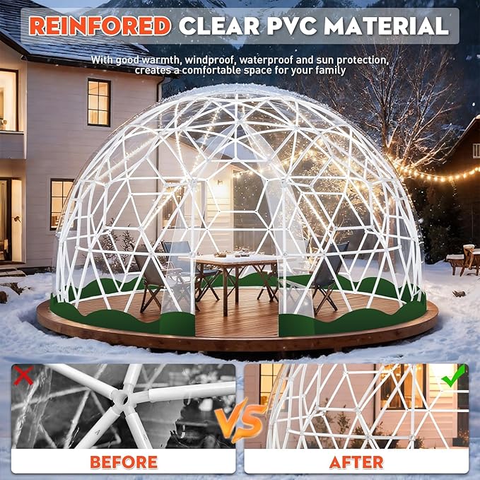 Garden Dome Tent, 12 x 7.2 ft Outdoor Clear Bubble Tent for 2-4 Person, All-Weather Geodesic Dome Greenhouse with Window & Door, PVC Transparent Tent for Patio, Camping, Party (12FT - Green)