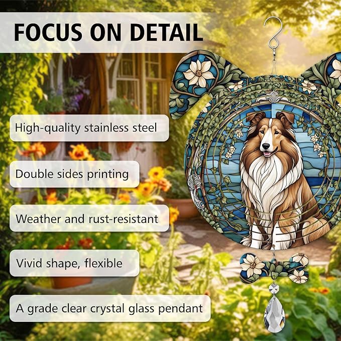 Rough Collie Dog Ears Wind Spinner, Rough Collie Wind Spinner Hanging for Yard and Garden V02