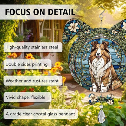 Rough Collie Dog Ears Wind Spinner, Rough Collie Wind Spinner Hanging for Yard and Garden V02