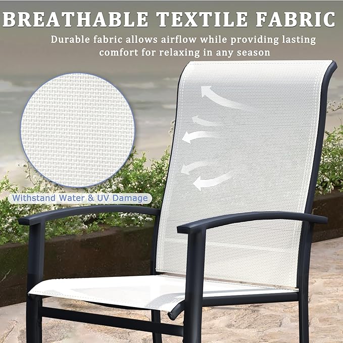 Outdoor Dining Chairs Set of 2, Stackable Patio Chairs with Metal Frame & Textilene Fabric, Perfect for Patio Garden Deck, Oyster