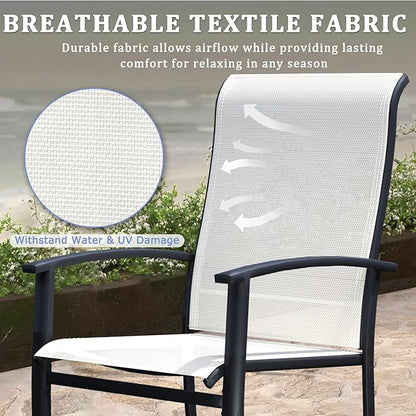 Outdoor Dining Chairs Set of 2, Stackable Patio Chairs with Metal Frame & Textilene Fabric, Perfect for Patio Garden Deck, Oyster