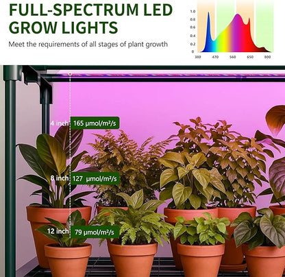 Indoor Greenhouse with Grow Light, 5-Tier 35.4"x19"x74.8" Mini Greenhouse with Roll-Up Zippered PVC Cover for Seed Starting Trays, Dimmable Grow Light Shelf for Indoor Plants with Timer