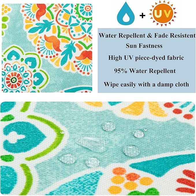FUNHOME Set of 2 Outdoor Pillows for Patio Furniture, 12”x20” Water-Repellent Fade Resistant Outdoor Lumbar Pillow with Insert, Decorative Garden Pillows for Home Patio Coach Sofa Use-Cyan Circle