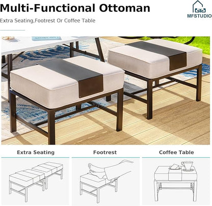 MFSTUDIO 5 Pieces Patio Conversation Sets,Outdoor Metal Furniture Sofas with 1 x 3-Seat Sofa, 2 x Sofa Chairs,2 x Ottoman,Wrought Iron Frame with Beige Cushion for Patio Courtyard Balcony