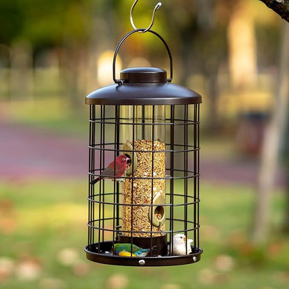 Caged Bird Feeders Metal - 3 Lbs - Squirrel-Proof Wild Bird Feeders, Clear Tube Feeders Hanging Outside Starling Proof, Detachable Cleaning, 4 Feed Ports(Copper)