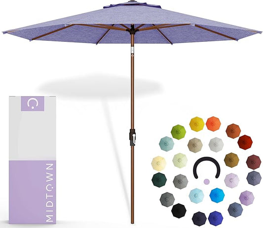 Midtown Umbrellas The Wooden 2-10 Feet Large Patio Umbrella, Terylast Purple Texture Fabric, Aluminum Frame For Backyard Umbrella, Deck Umbrella, Garden Umbrella & Pool Umbrella - Wooden Pole