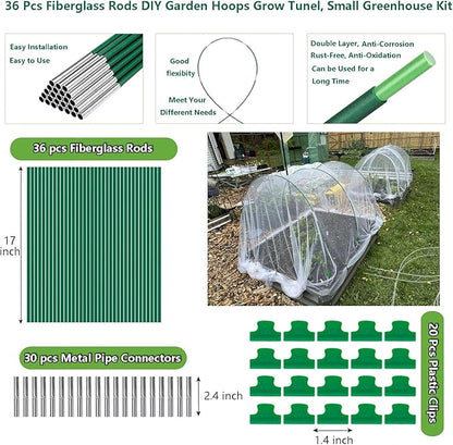 Garden Hoops for Raised Beds, 36pcs Greenhouse Hoops Grow Tunnel, 8ft Rust-Proof Fiberglass Frame for Garden Netting, Row Cover, Protecting Outdoor Plants