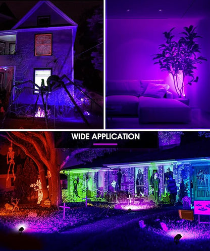 L LOHAS LED Halloween Spotlight Outdoor, Purple Spot Lights for Yard, Auto On/Off 5W 120V Landscape Lighting for House, Holiday, Trees, Decoration, 450LM IP66 Waterproof, UL Listed, 2 Pack