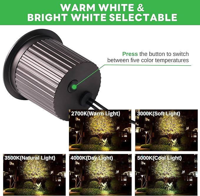 Low Voltage Well Lights - 5 Colors Temp IP67 Outdoor In-Ground Lights, 2700K/3000K/3500K/4000K/5000K 12V LED Landscape Lighting, ORB Aluminum for Pathway Wall Tree 9W 700LM