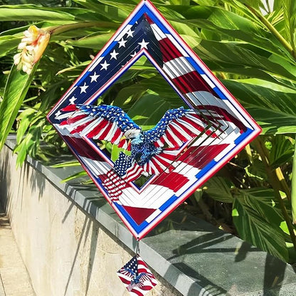 Wind Spinner for Outdoor,12 inch Hanging Wind Sculpture,3D Stainless Steel Flag Eagle Design Wind Spinners Art Ornaments for Garden Yard Balcony Decor (Flag Eagle Wind Spinner)