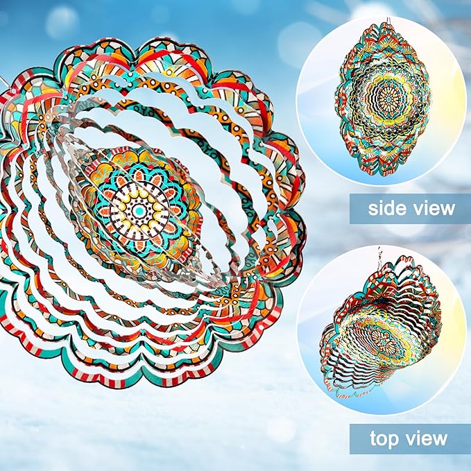 Mandala Wind Spinner - Lucky Star Design | 12-Inch Laser Cut Stainless Steel, Kinetic Hanging Wind Sculpture for Garden, Porch, Patio, Home | Outdoor 3D Metal Windcatcher & Yard Art