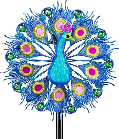 Metal Outdoor Wind Spinner, 2-Way Wind Sculpture Spinner with Metal Stake, Waterproof 360 Degrees Kinetic Windmill Art Decoration for Patio Garden Lawn (Peacock A)