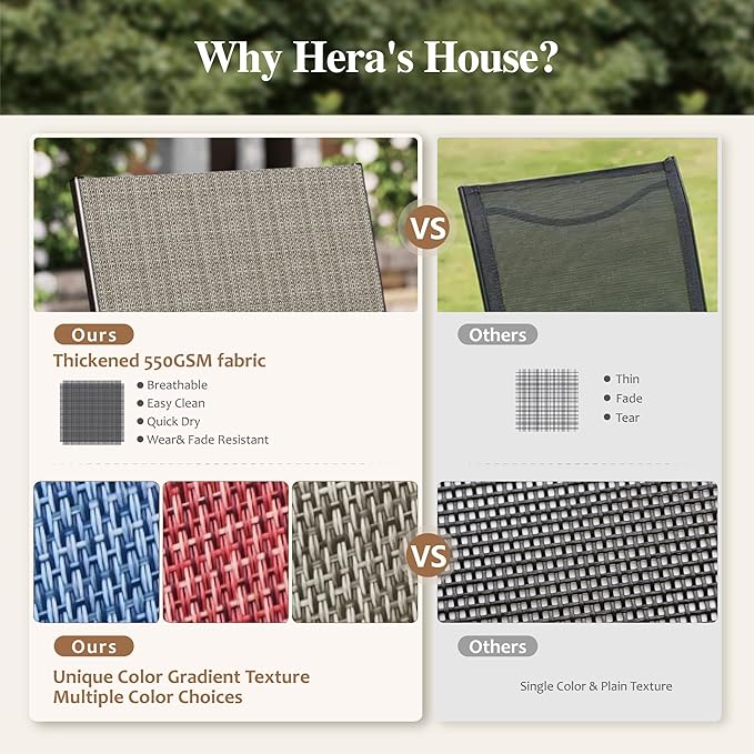 HERA'S HOUSE Patio Dining Chairs Set of 4, 36" Textilene Fabric Outdoor Chairs with Wrought Iron Metal Frame Support 350lbs for Garden Lawn Backyard Deck, Brown