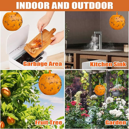 6 PCS Fly Traps Ball Fly Trap Indoor, Hanging Fly Bugs Sticky Ball Outdoor, Gnat Trap Ball for House Plants Kitchen Drain Yard Garden (6PCS, Yellow)