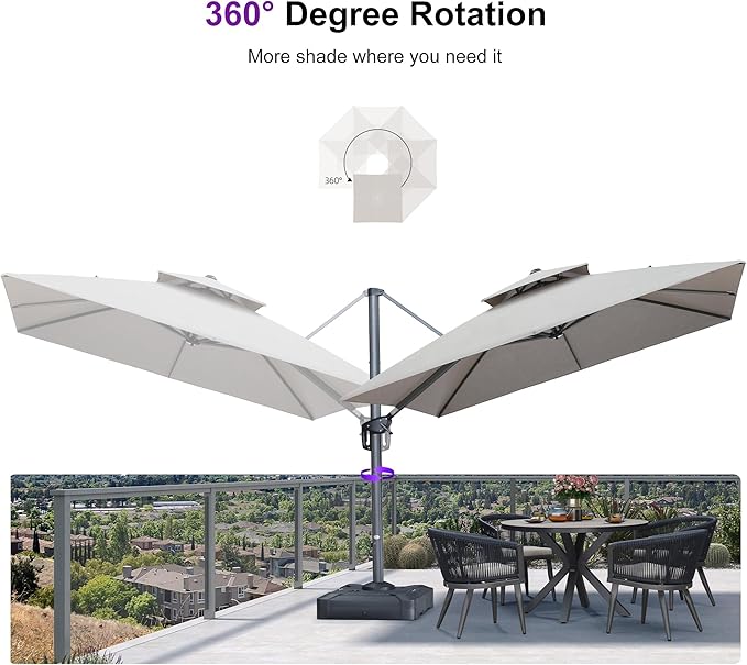 PURPLE LEAF Cantilever Umbrella with Base Included Outdoor Double Top Deluxe 10 Feet Square Patio Offset Hanging Square Umbrella for Garden Patio Deck Pool Cast Ash