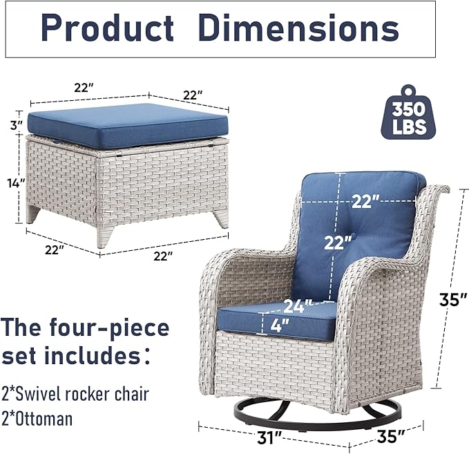 Swivel Rocker Patio Chairs：4 Pieces Patio Swivel Rocker Chairs with Wicker Armrests Patio Swivel Rocking Chair Outdoor Swivel Rocker Patio Chair